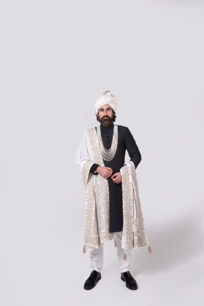 black Sherwani - black sherwani for men - mens black sherwani - black sherwani for groom