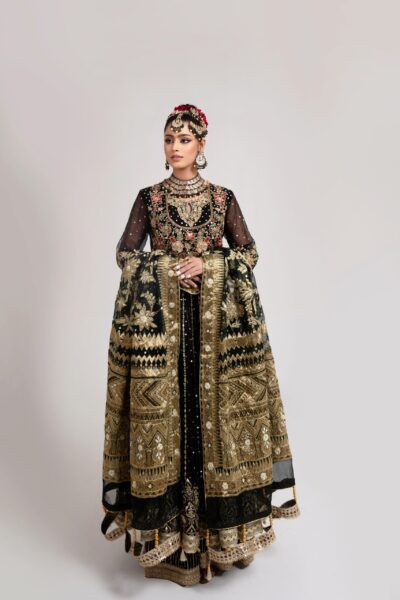 Black Bridal dress with Heavy Gold Accents & Matching Dupatta | Luxury Wedding Dress | Perfect for Elegant Wedding