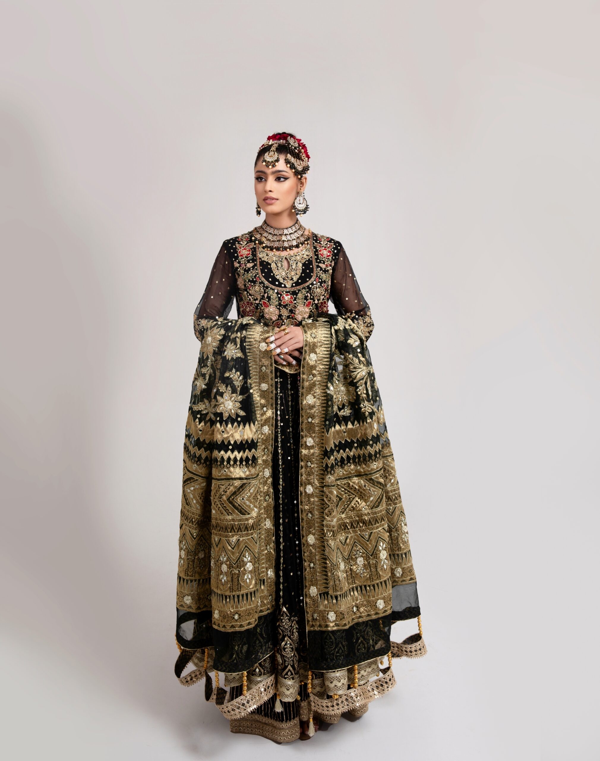 B612_20241210_144908_962 Black Bridal dress with Heavy Gold Accents & Matching Dupatta | Luxury Wedding Dress | Perfect for Elegant Wedding