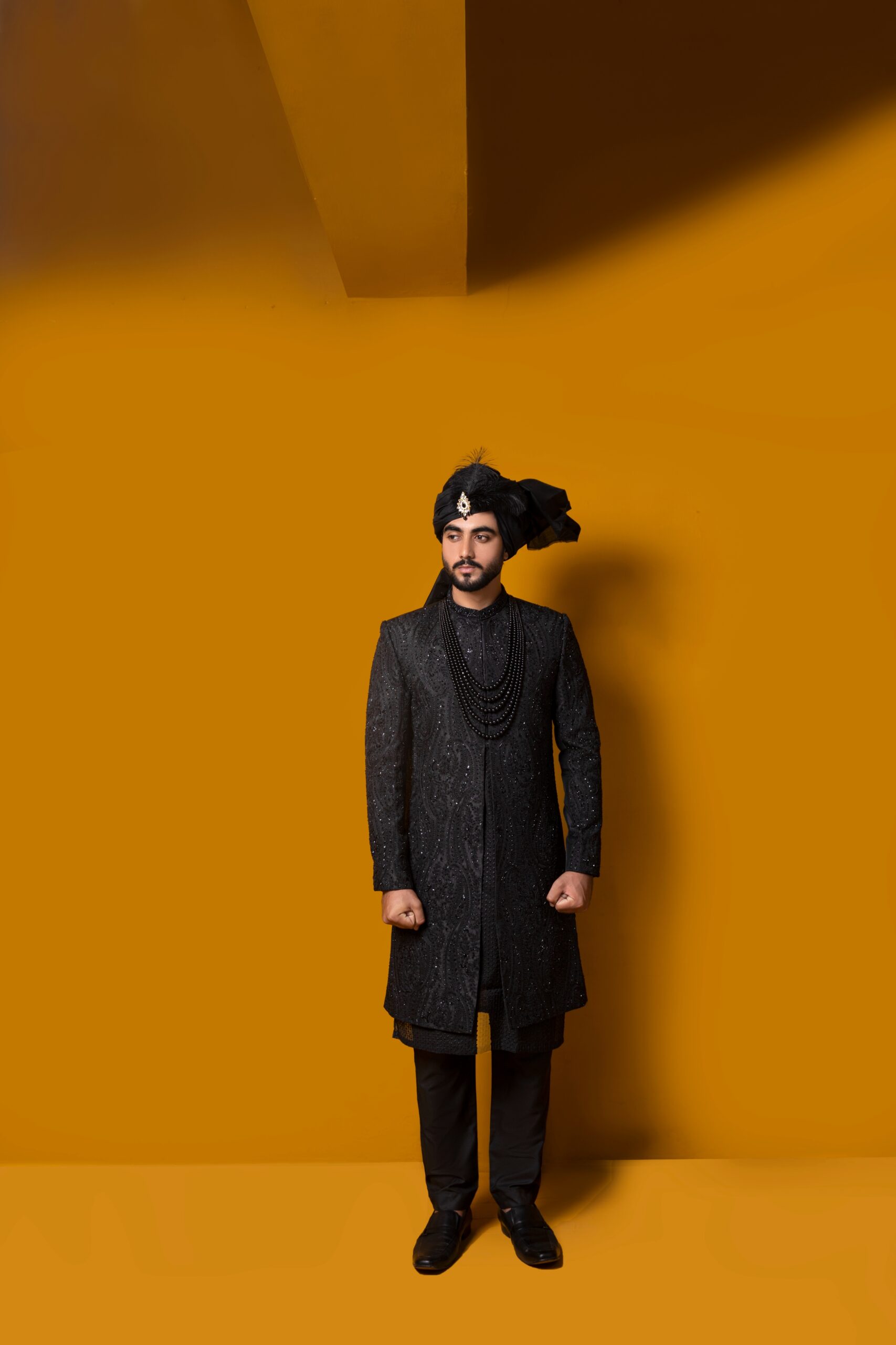 Black Sherwani heavily embroidered Black Sherwani - black sherwani for groom