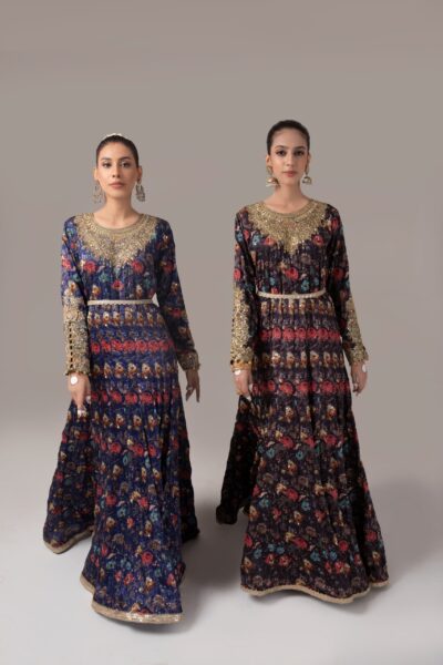 Majestic ladies formal gown with intricate floral embroidery