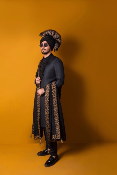 black sherwani, black sherwani for men, mens black sherwani, black sherwani for groom