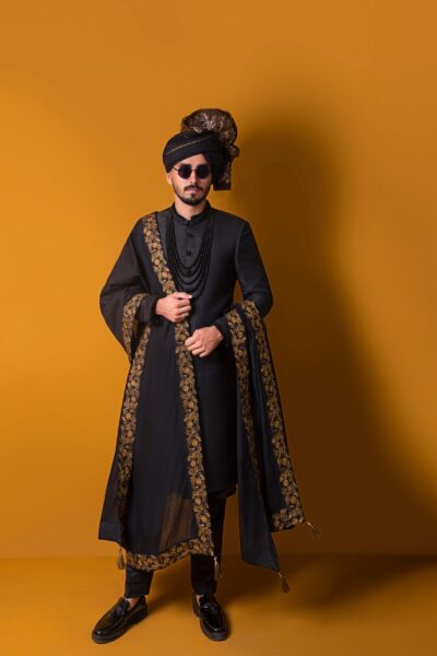 black sherwani, black sherwani for men, mens black sherwani, black sherwani for groom