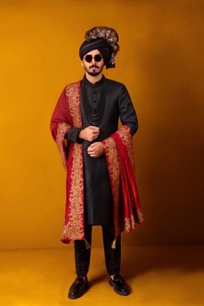 black sherwani for groom - black sherwani