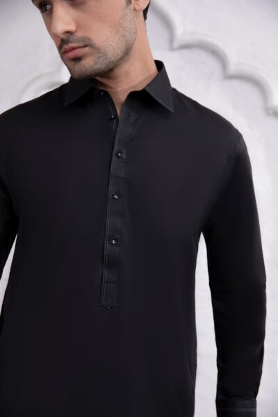 Plain Black Kurta Shalwar Kameez for Men Front View