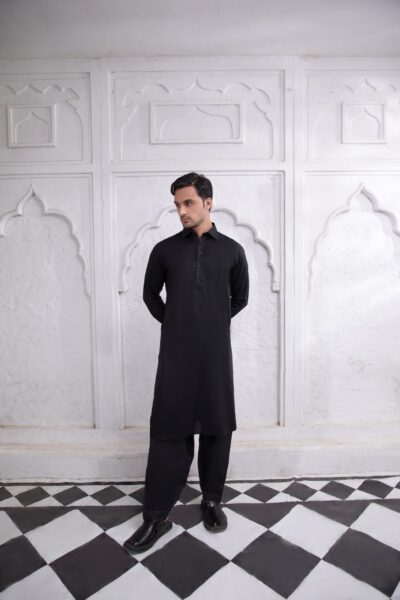 Plain Black Shalwar Kameez for Men Front View