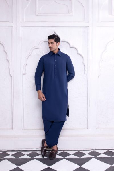 Soft Cotton Blue Shalwar Kameez for Men Traditional Wear