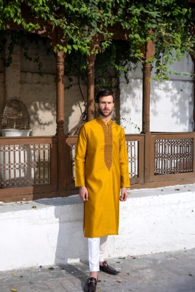 tangerine yellow kurta for men