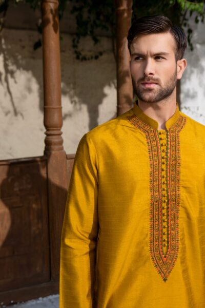 tangerine yellow kurta for men