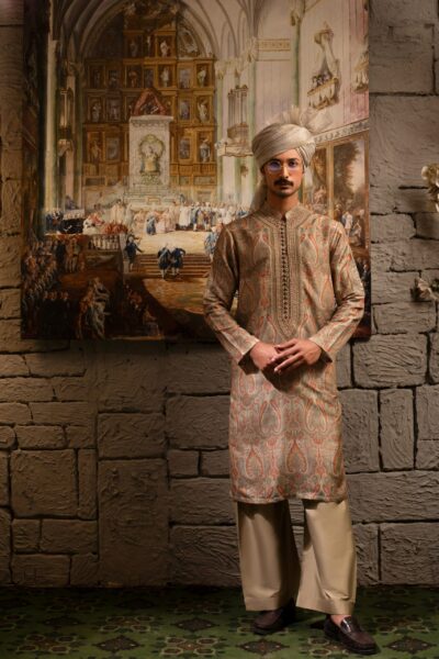 sumptuous kurta, expertly crafted from opulent faux silk