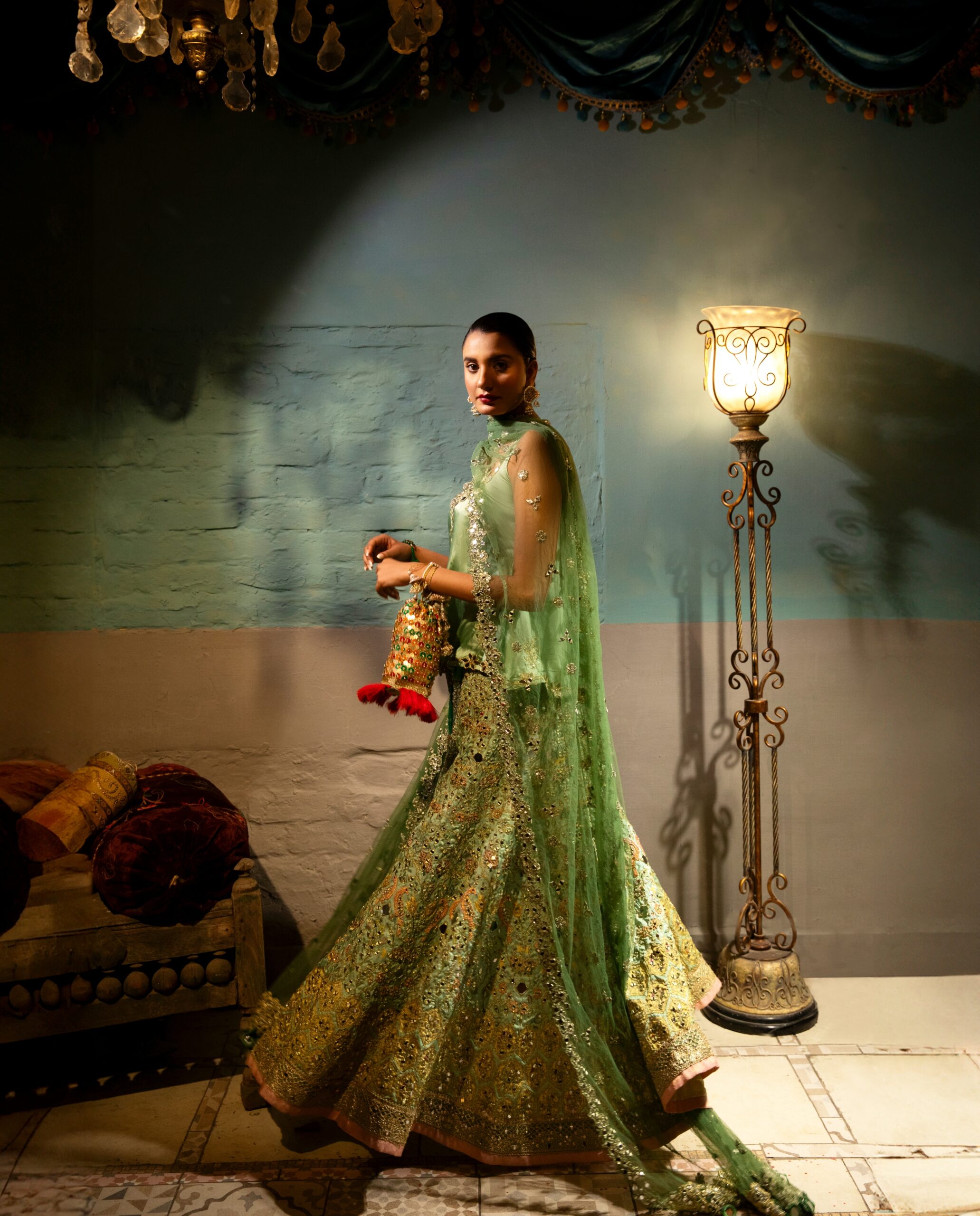 B612_20250418_182201_270 Green Bridal Dress with Intricate Embroidery & Mirror Work
