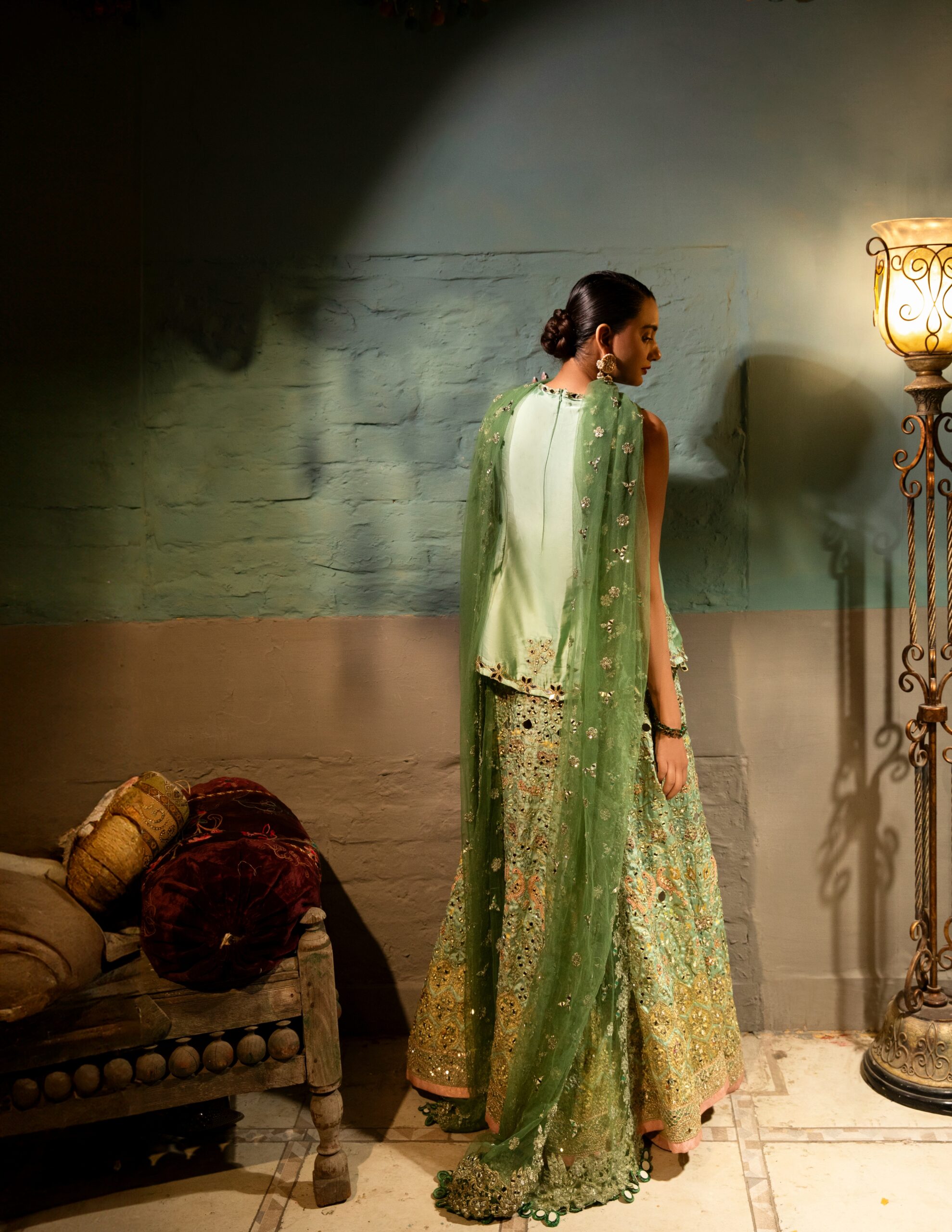 B612_20250418_182259_166 Green Bridal Dress with Intricate Embroidery & Mirror Work