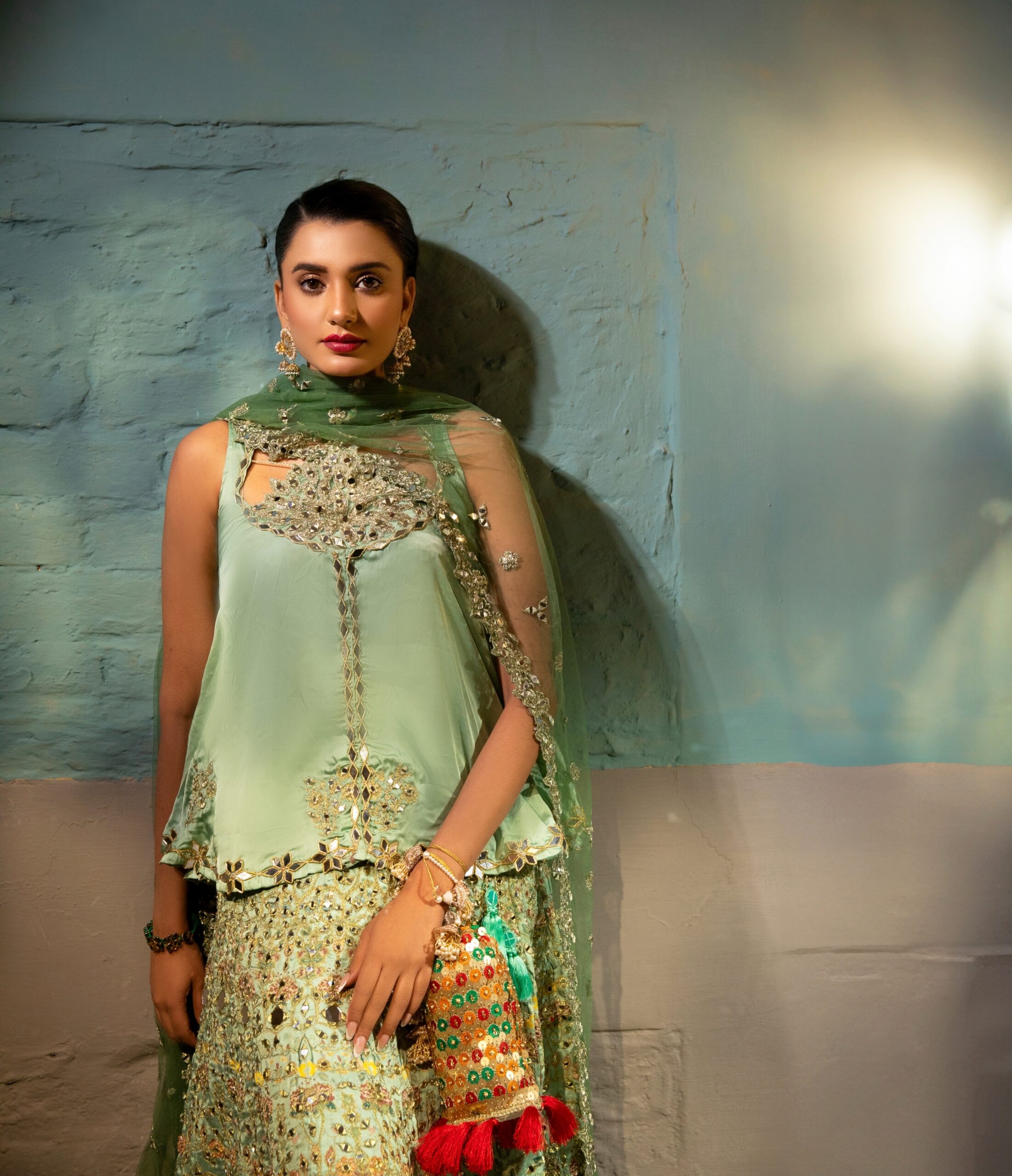 B612_20250418_182349_649 Green Bridal Dress with Intricate Embroidery & Mirror Work