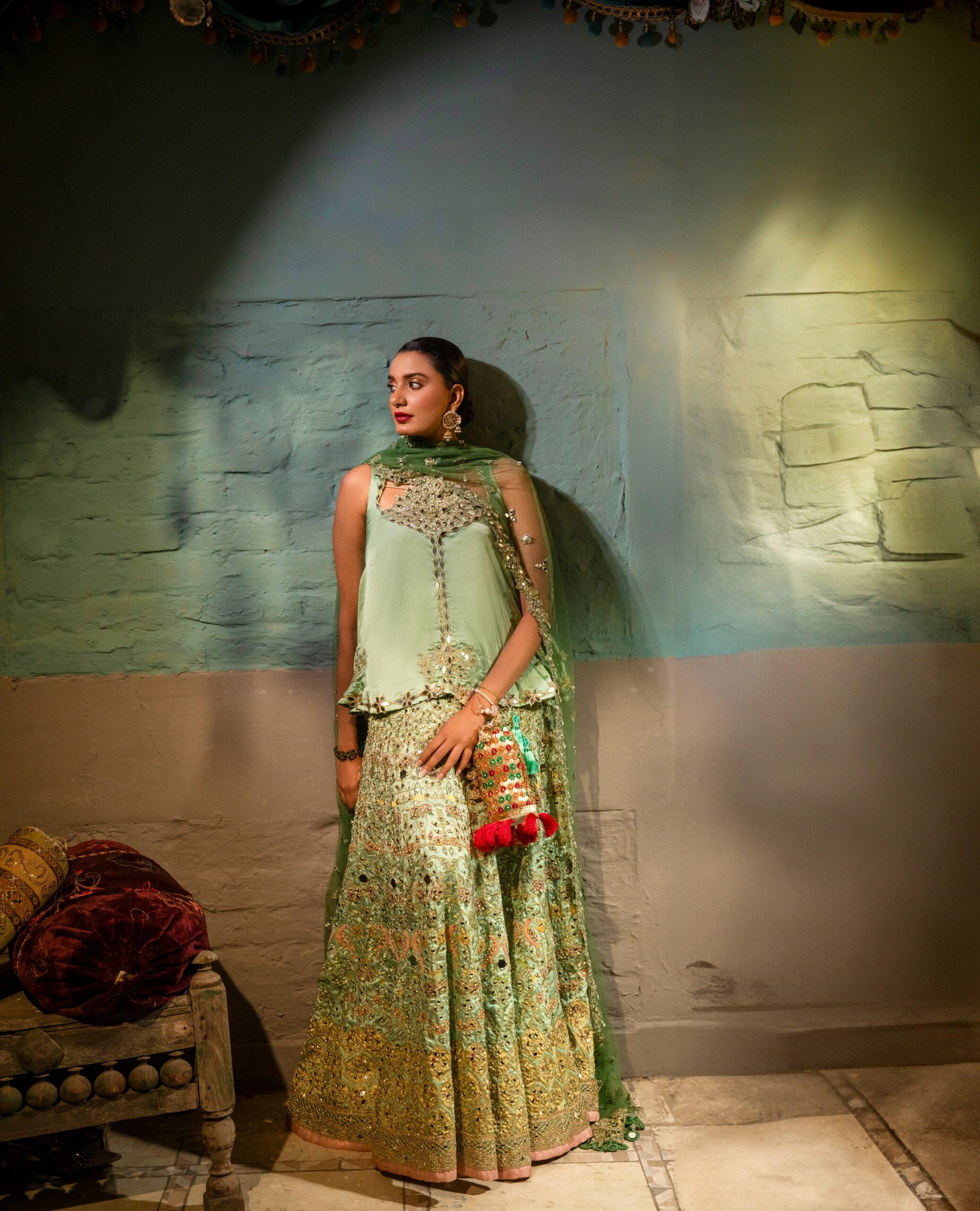 B612_20250418_182453_224 Green Bridal Dress with Intricate Embroidery & Mirror Work
