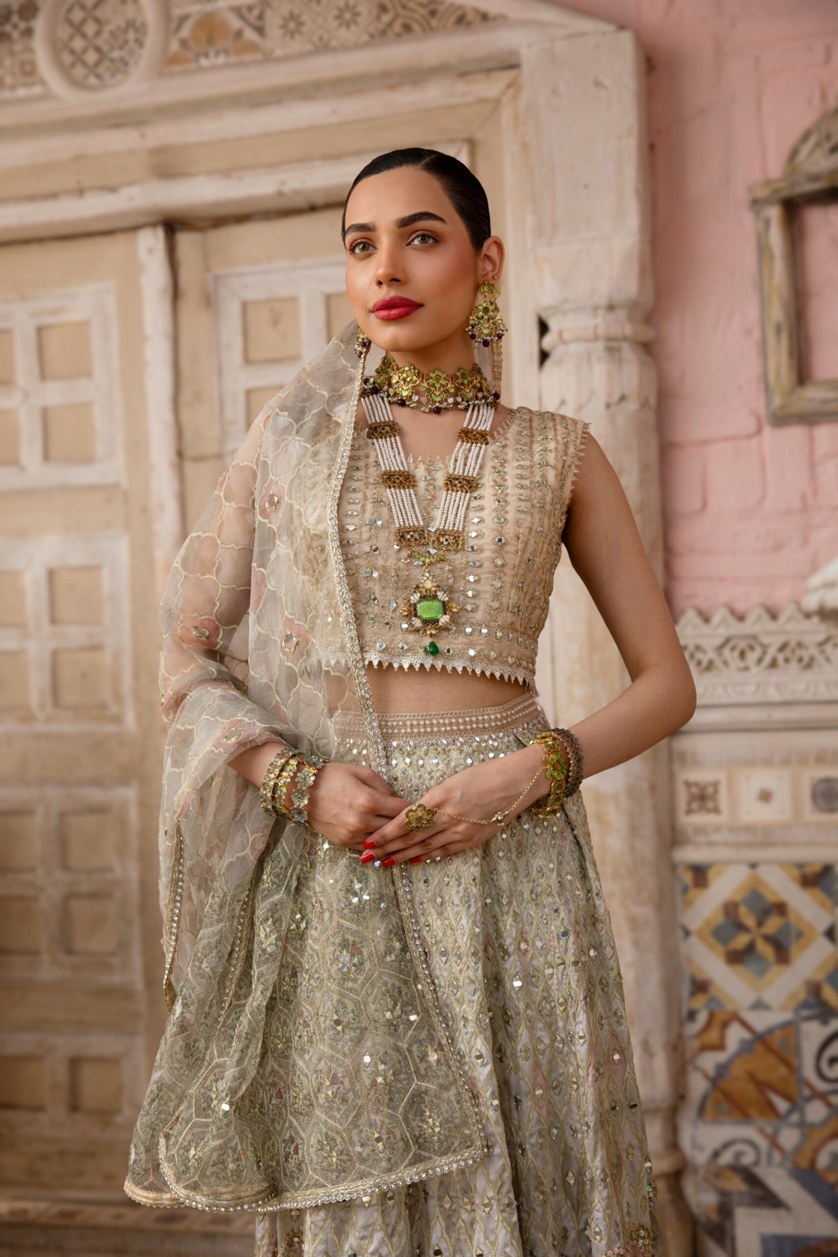 B612_20250512_202630_036 Bridal Lehenga Choli with Heavy Embroidery, Mirror Work, and Fully Embroidered Net Dupatta – A Dreamy Bridal Dress in Rose Gold and Pastel Shades