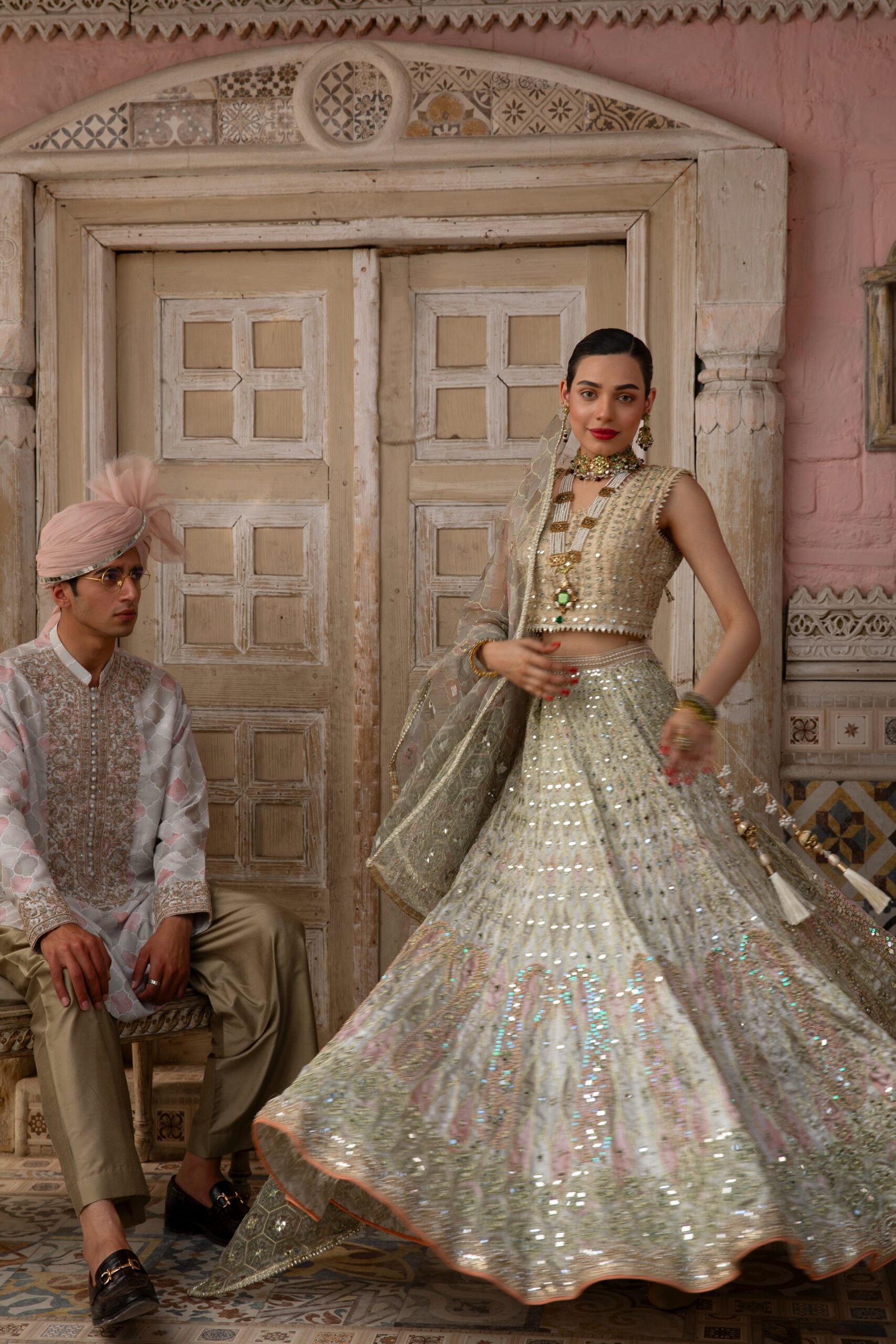 B612_20250512_203108_548 Bridal Lehenga Choli with Heavy Embroidery, Mirror Work, and Fully Embroidered Net Dupatta – A Dreamy Bridal Dress in Rose Gold and Pastel Shades
