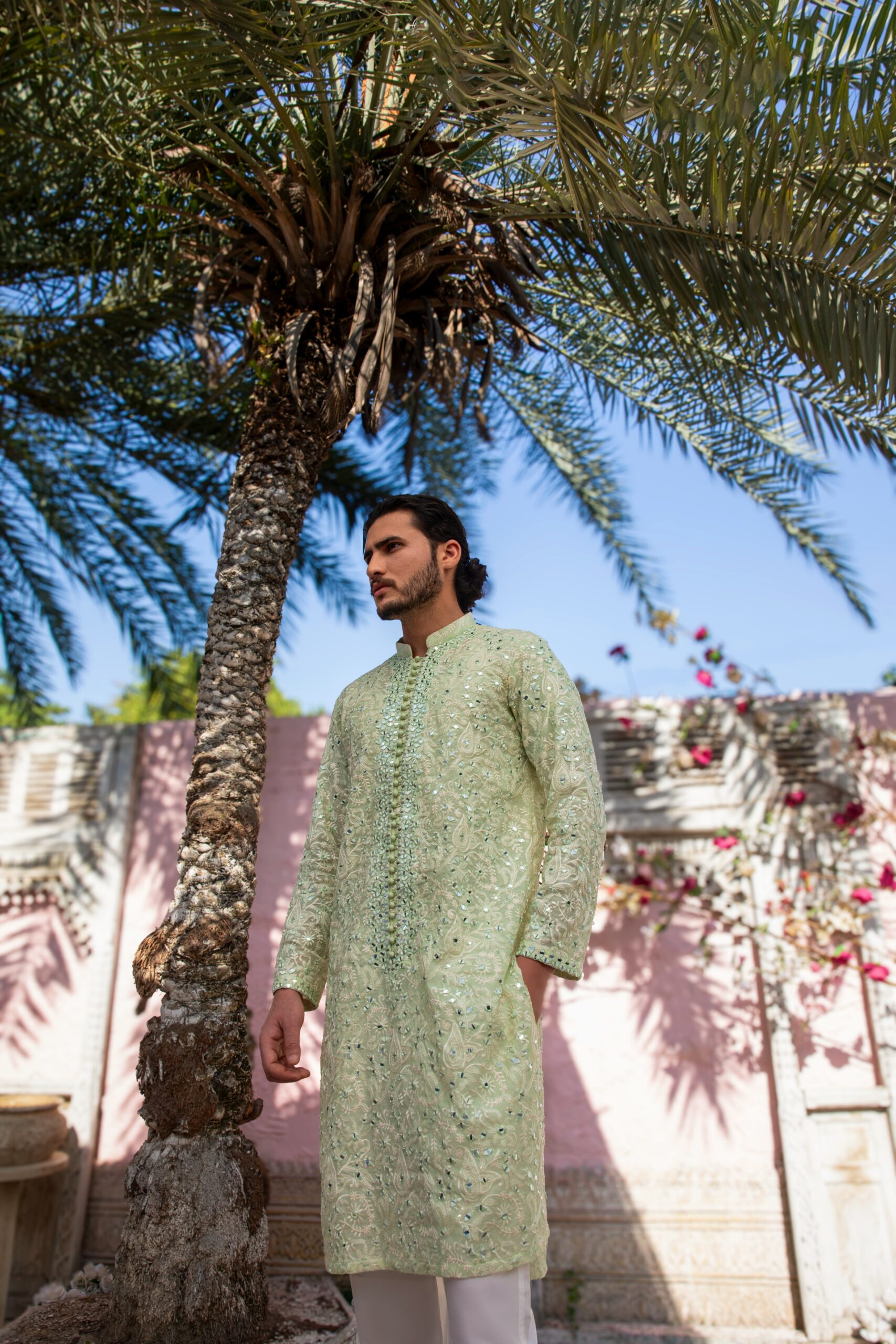 B612_20250513_173437_605 Luxe Mirror Embroidered Kurta for Men in Mint Green โ Exquisite Chikankari Craftsmanship
