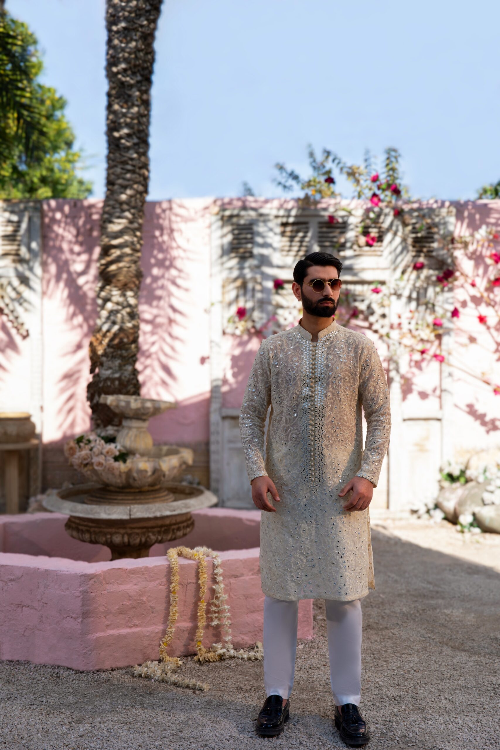 B612_20250513_181339_028 GLEAM EDGE CHIKANKARI MIRROR KURTA โ HAND-EMBROIDERED MEN'S KURTA WITH MIRROR WORK AND LOOP BUTTONS