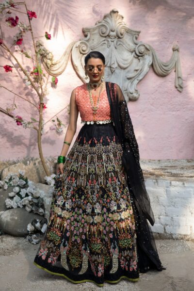 Mehendi Bridal Lehenga 2025 | Orange & Black Wedding Dress for Bride