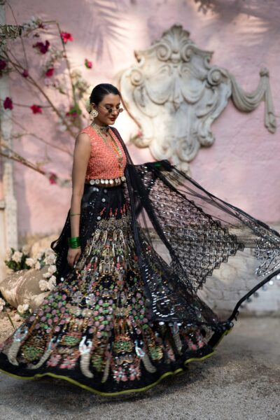 Mehendi Bridal Lehenga 2025 | Orange & Black Wedding Dress for Bride