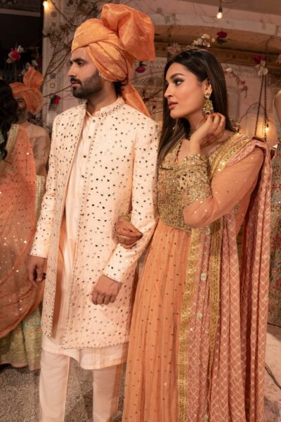 Mirror Embroidered Sherwani - Traditional Pakistani Wedding Dresses- Sherwani for Groom