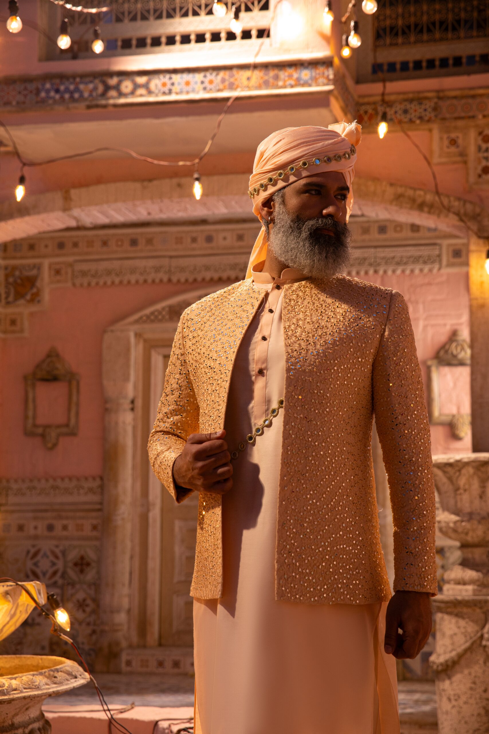 ZARQAA MIRROR PRINCE COAT – Traditional Pakistani Mehendi Dress for Groom