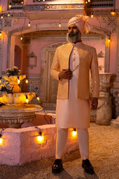 ZARQAA MIRROR PRINCE COAT – Traditional Pakistani Mehendi Dress for Groom