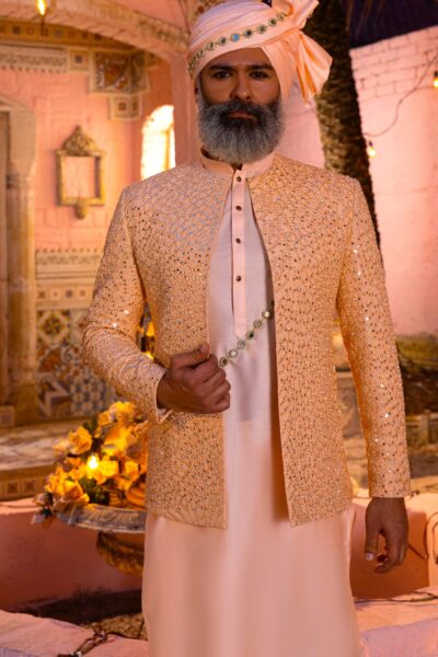 ZARQAA MIRROR PRINCE COAT – Traditional Pakistani Mehendi Dress for Groom