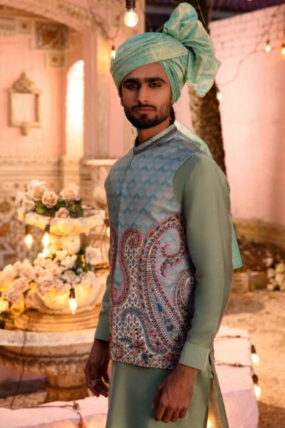 AZURE ARTISAN WAISTCOAT - TRADITIONAL PAKISTANI WEDDING DRESS - WEDDING GUEST DRESSES
