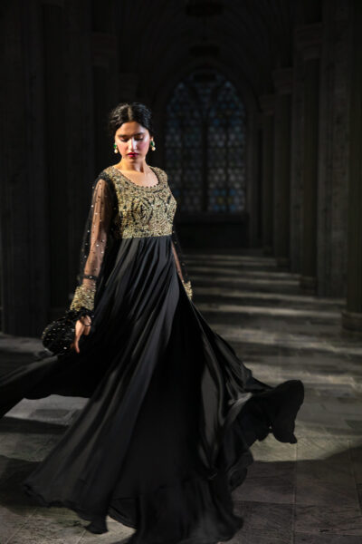 Aurora Nocturne Black & Gold Couture Gown - ÉTOILE collection by Nauman Arfeen is a story chosen to tell through fabric, craftsmanship, light and emotion. The Genesis is the first chapter of a five-part journey