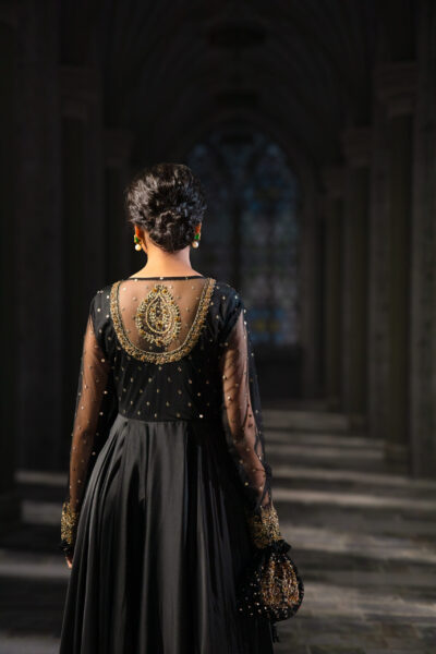 Aurora Nocturne Black & Gold Couture Gown ÉTOILE collection by Nauman Arfeen is a story chosen to tell through fabric, craftsmanship, light and emotion. The Genesis is the first chapter of a five-part journey