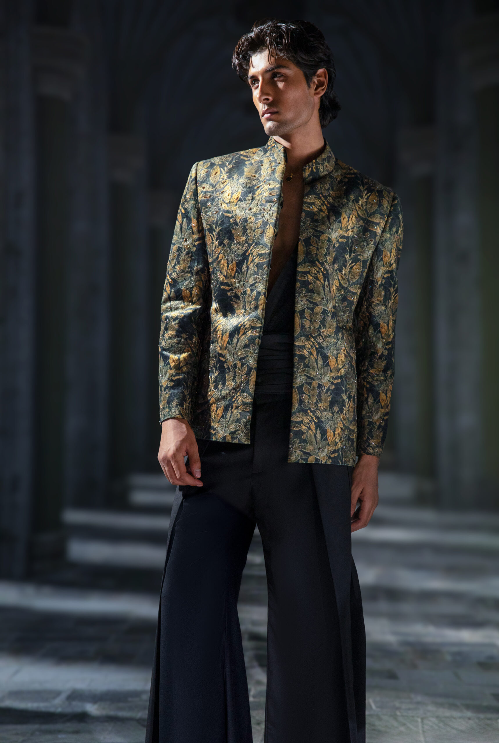 Emerald Regalia Prince Coat, Naushemian ÉTOILE Collection, Nauman Arfeen Designer Wear, Luxury Prince Coat Pakistan, Patterned Gold & Green Couture