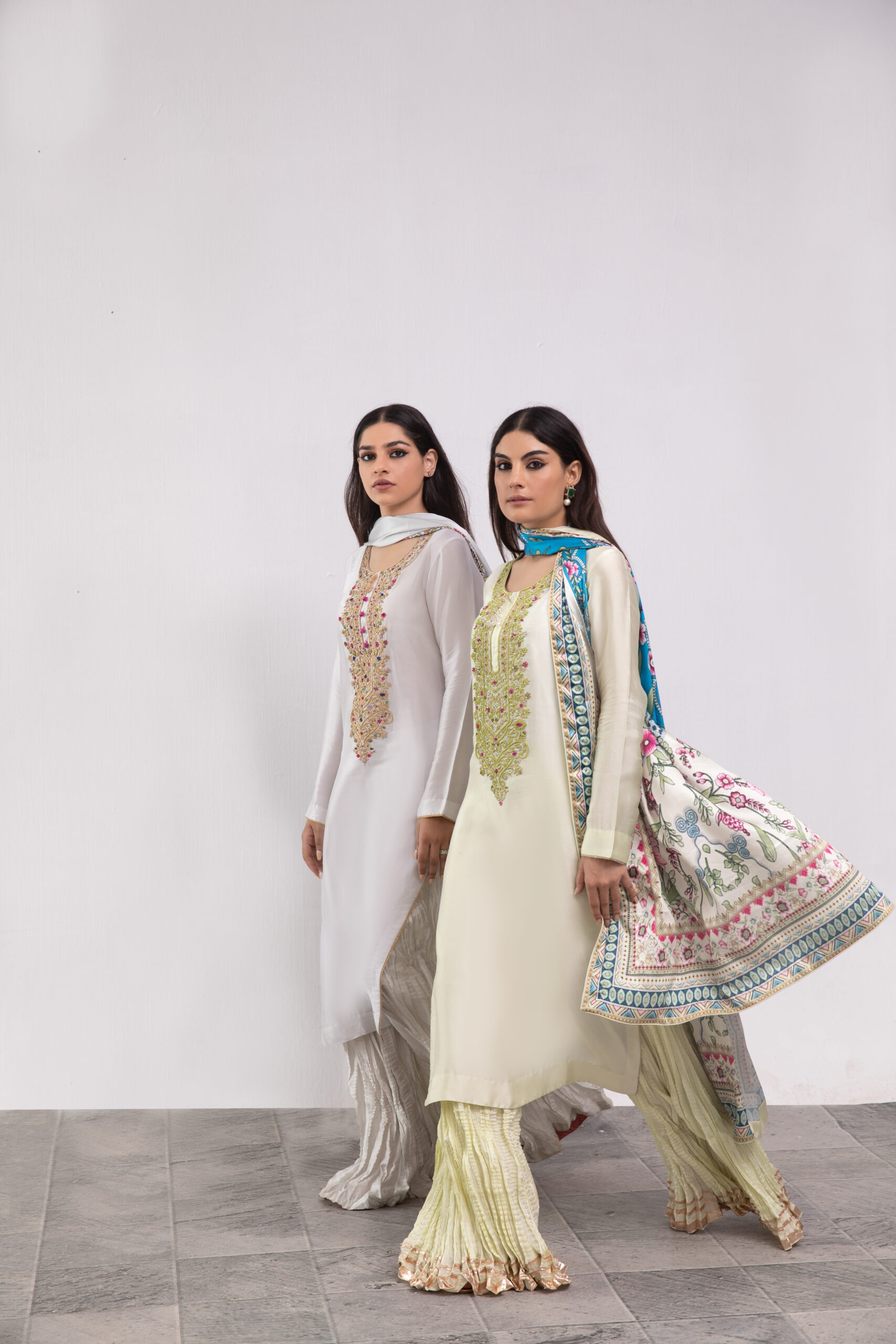 C76A7039 mint silk ladies dress, silk shirt with garara, 3-piece festive wear, embroidered garara suit, designer ethnic wear, luxury women's clothing