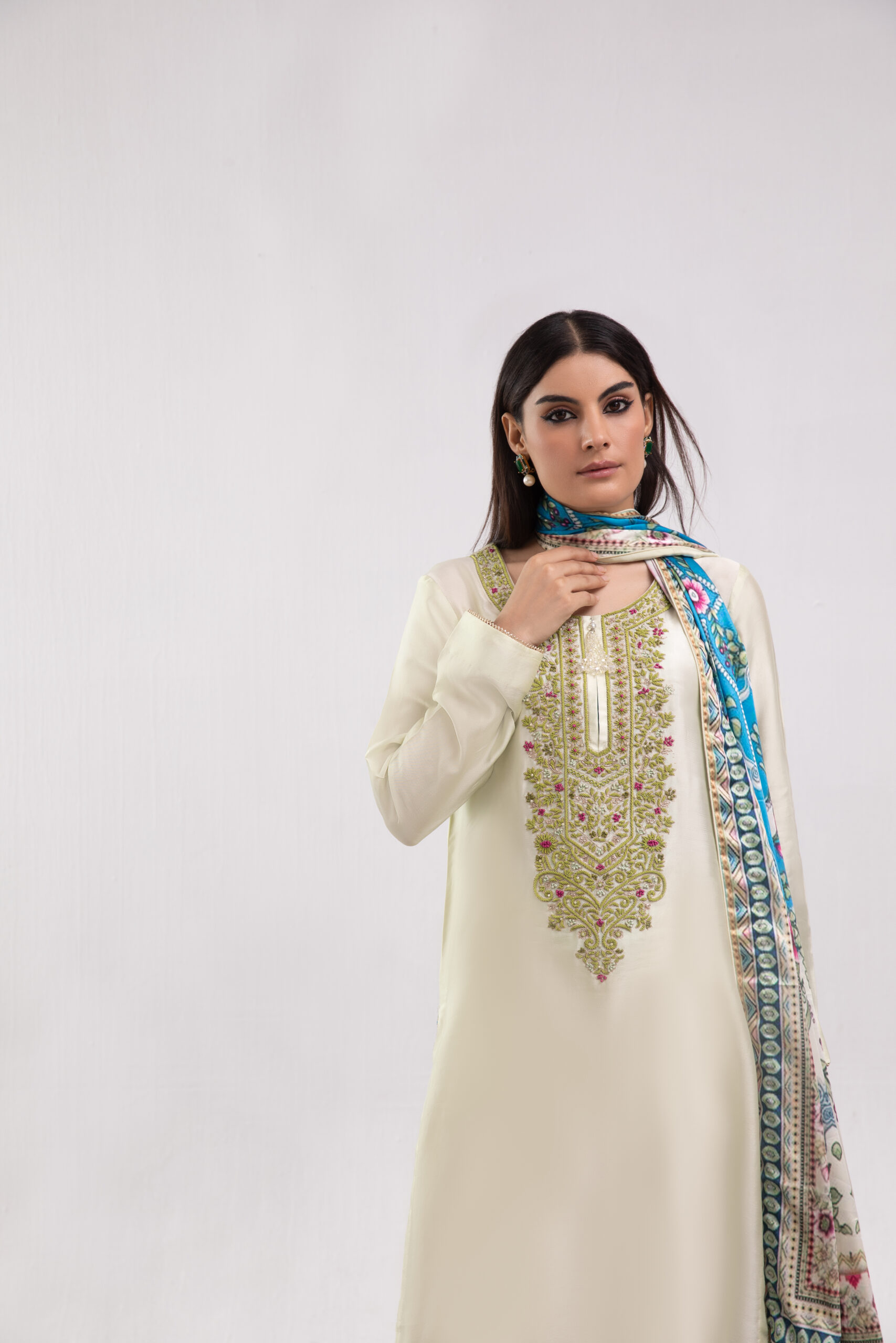 C76A7109 mint silk ladies dress, silk shirt with garara, 3-piece festive wear, embroidered garara suit, designer ethnic wear, luxury women's clothing