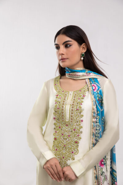 mint silk ladies dress, silk shirt with garara, 3-piece festive wear, embroidered garara suit, designer ethnic wear, luxury women's clothing