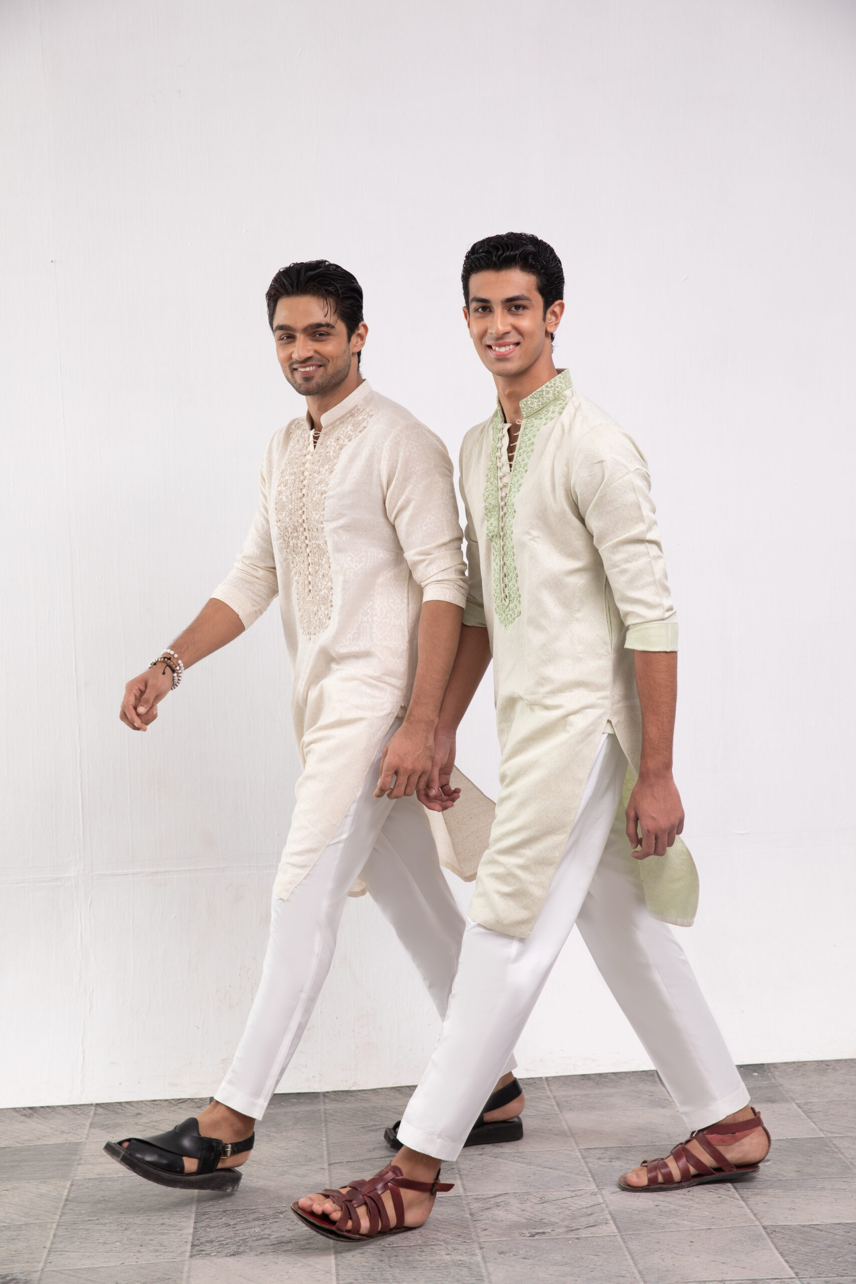 C76A7134 off-white karandi mens kurta, self-weaved kurta with trousers, hand embroidered mens kurta, traditional designer menswear, festive ethnic wear for men