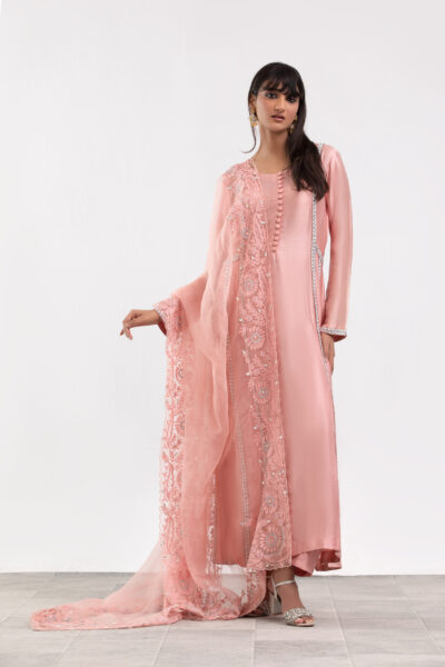 Buy the Pink Premium Silk Ladies Dress online. Features silk trousers and a four-sided hand-embroidered organza dupatta. Shop luxury festive wear!