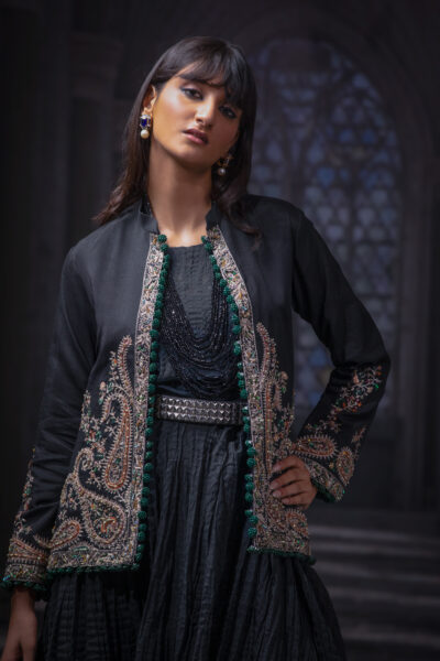 Aureate Bloom Ladies Jacket Ensemble, Naushemian ÉTOILE Collection, Nauman Arfeen Designer Wear, Luxury Hand Embroidered Ladies Jacket Pakistan, Couture Belt Ladies Ensemble, Fashion Week Couture 2026, Designer Women’s Ensemble Pakistan, Heritage Craftsmanship Womenswear, Regal Couture Tailoring, Luxury Occasion Dressing