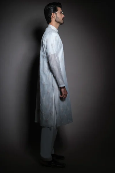 embroidered frost white mens kurta of Naushemian by Nauman Arfeen