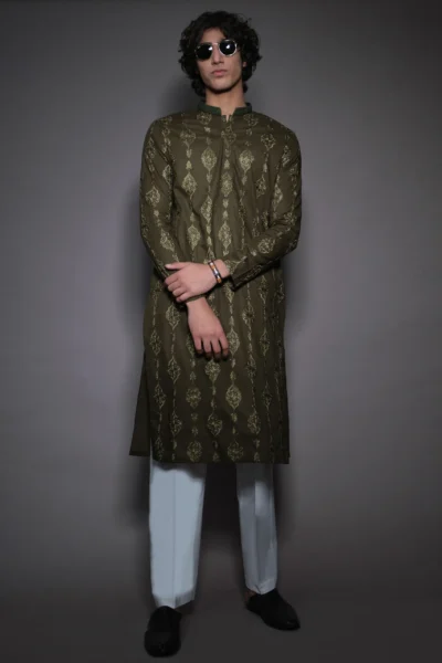 vibrant green kurta for men of Naushemian by Nauman Arfeen