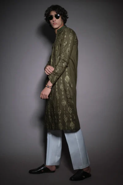 vibrant green kurta for men of Naushemian by Nauman Arfeen
