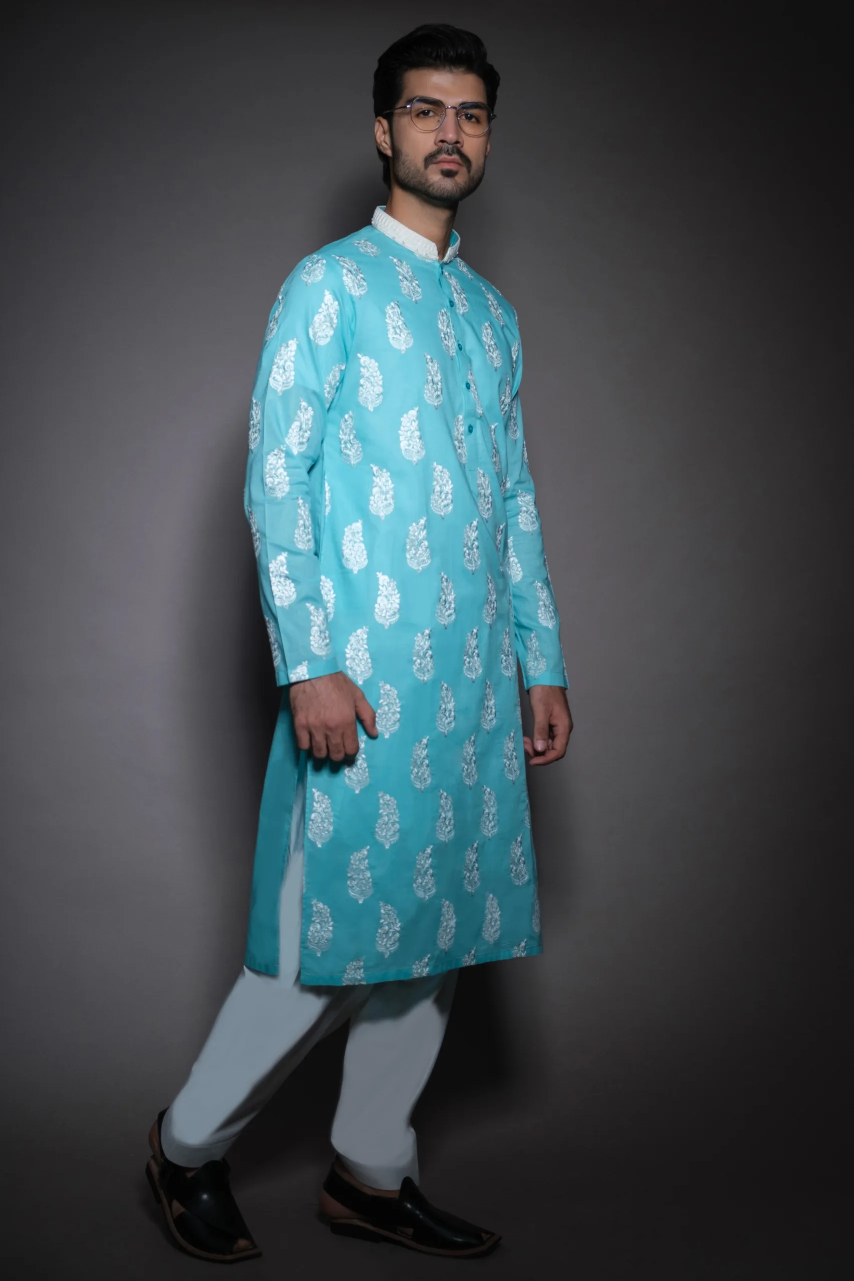 white-embroidered arctic blue kurta of Naushemian by Nauman Arfeen