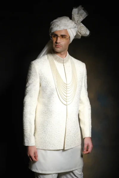 Off-White Classical Embroidered Prince Coat for men designed for the stylish gentleman