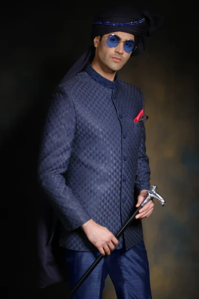 Stunning Navy Blue Prince Coat for men