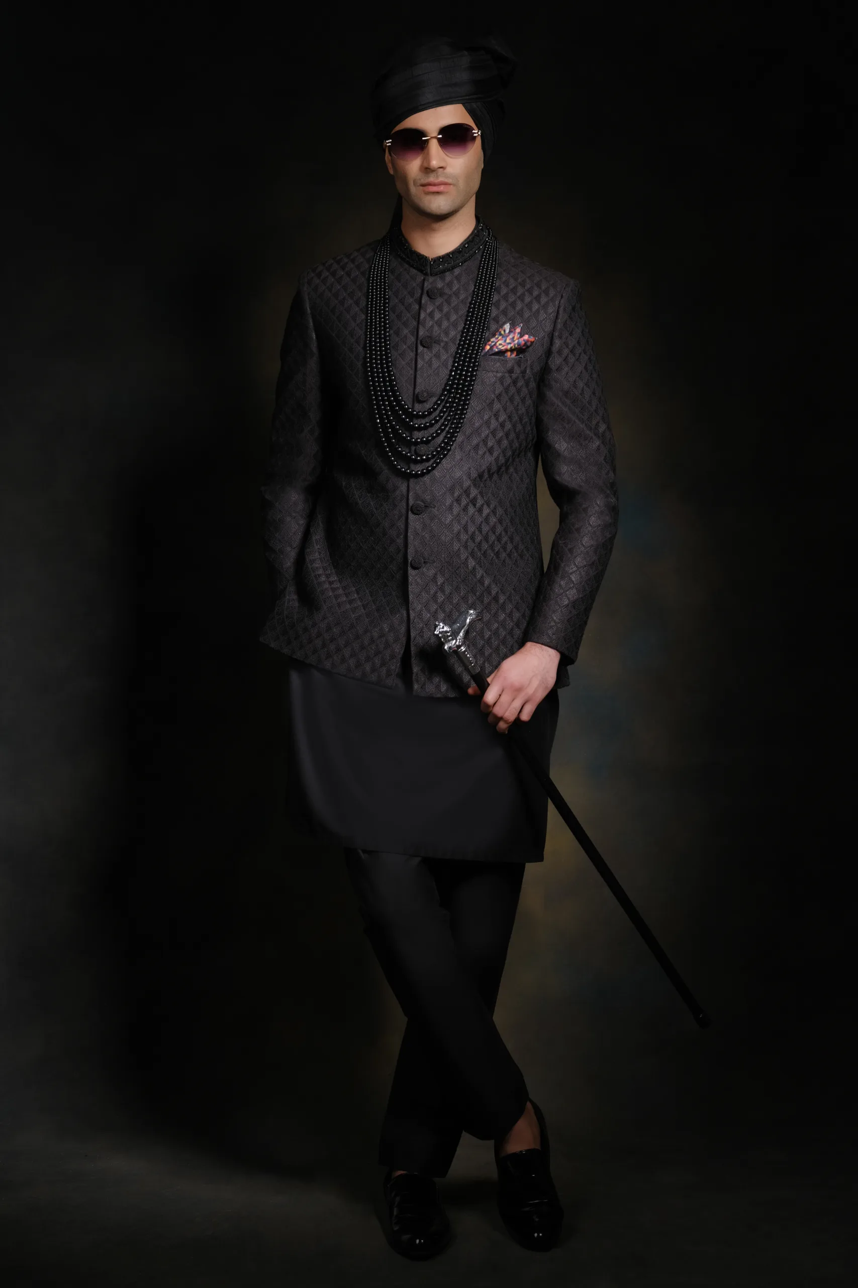 Black Diamond Embroidered Prince Coat for Men Black Diamond Embroidered Prince Coat for Men