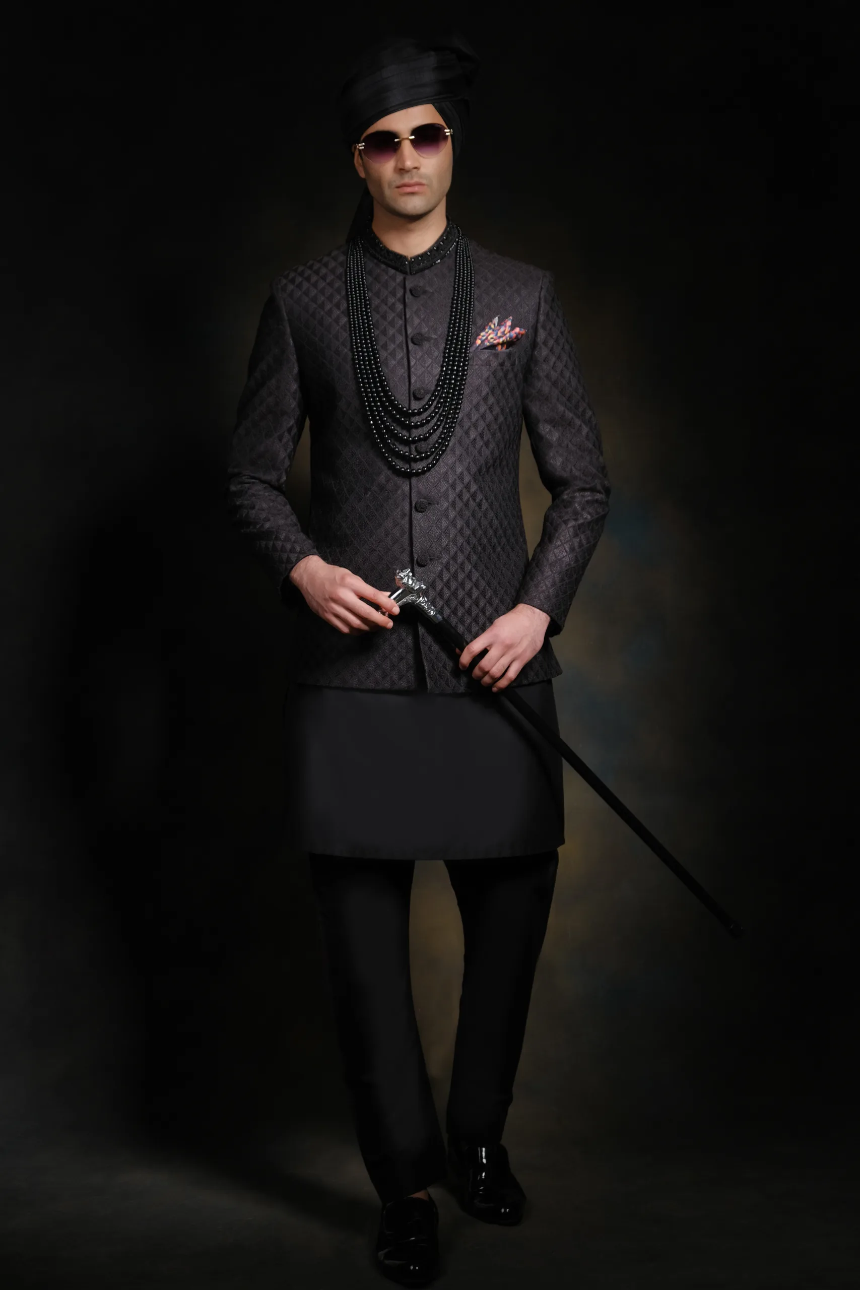 Black Diamond Embroidered Prince Coat for Men Black Diamond Embroidered Prince Coat for Men