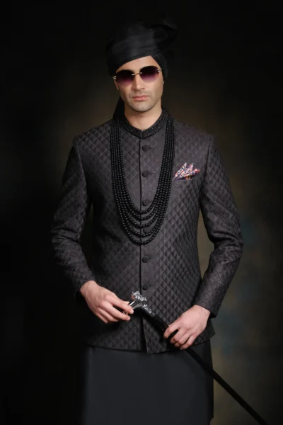 Black Diamond Embroidered Prince Coat for Men