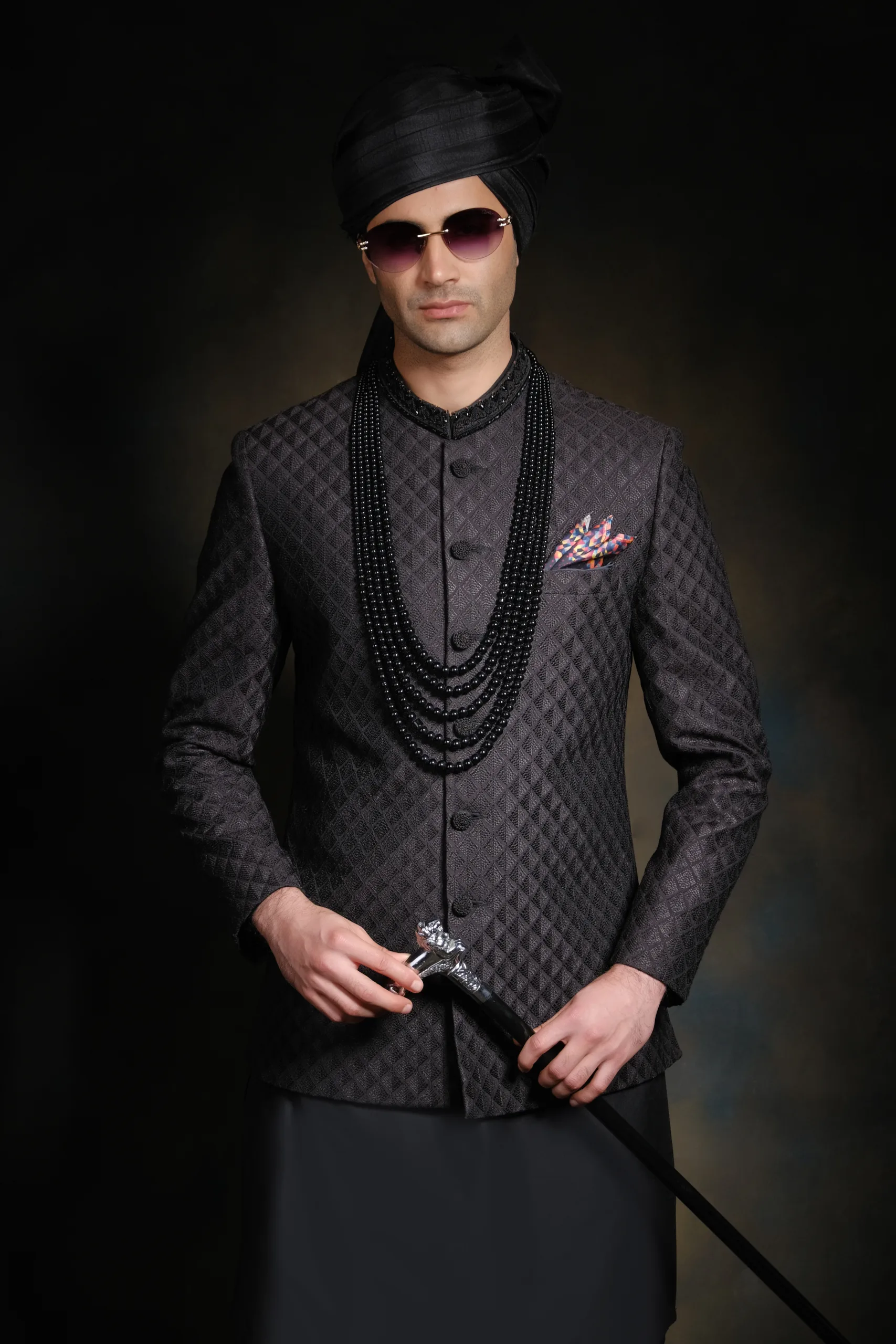 Black Diamond Embroidered Prince Coat for Men Black Diamond Embroidered Prince Coat for Men