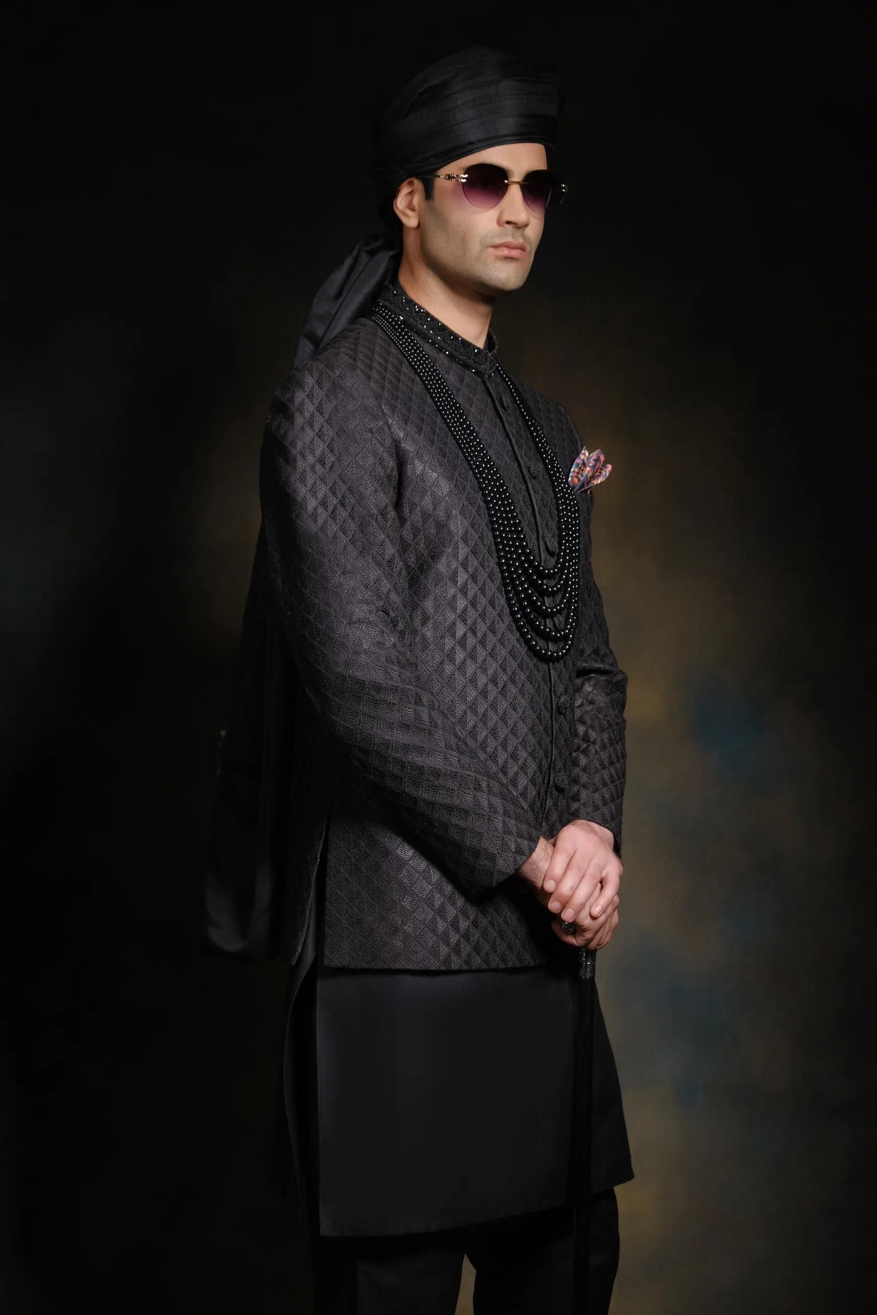Black Diamond Embroidered Prince Coat for Men Black Diamond Embroidered Prince Coat for Men