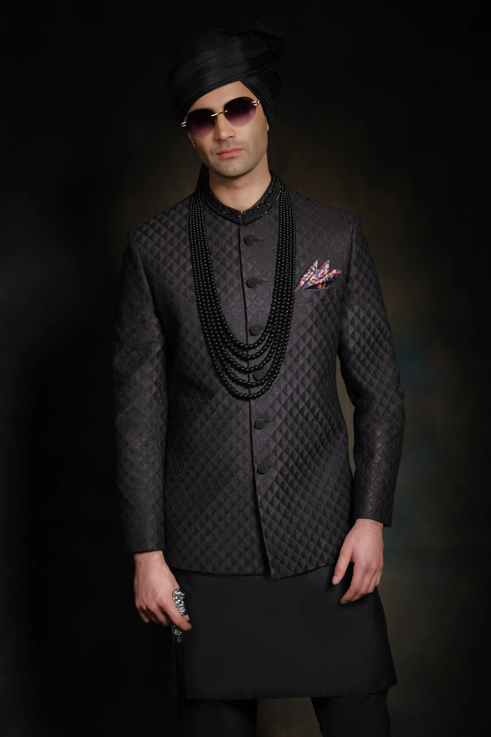 Black Diamond Embroidered Prince Coat for Men Black Diamond Embroidered Prince Coat for Men